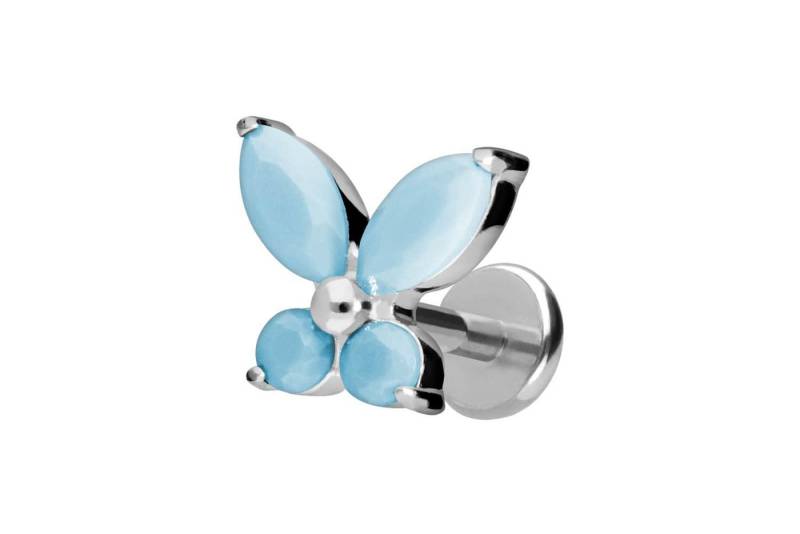 PIERCINGLINE Piercing-Set Titan Labret mit Push Fit SCHMETTERLING + SYNTHETISCHE TÜRKISE (Labrets / 1 Stk) von PIERCINGLINE