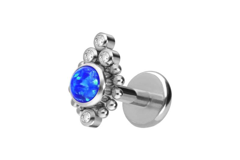 PIERCINGLINE Piercing-Set Titan Labret mit Push Fit SYNTHETISCHER OPAL + 4 KRISTALLE + KUGELN (Labrets / 1 Stk) von PIERCINGLINE