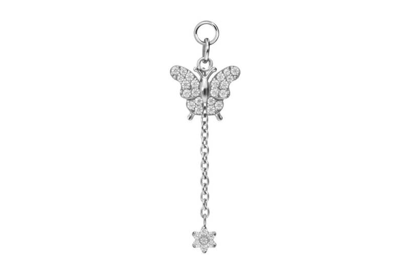 PIERCINGLINE Piercing-Set Titan Anhänger für Clicker KRISTALLSCHMETTERLING + KRISTALLBLUME (Piercing-Anhänger / 1 Stk) von PIERCINGLINE