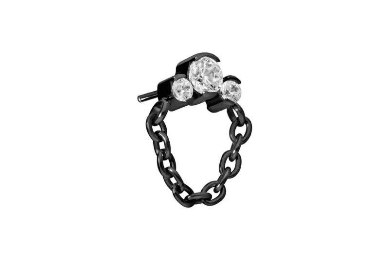 PIERCINGLINE Piercing-Set Titan Aufsatz mit Push Pin 3 EINGEFASSTE KRISTALLE + KETTE (Push Pins / 1 Stk) von PIERCINGLINE