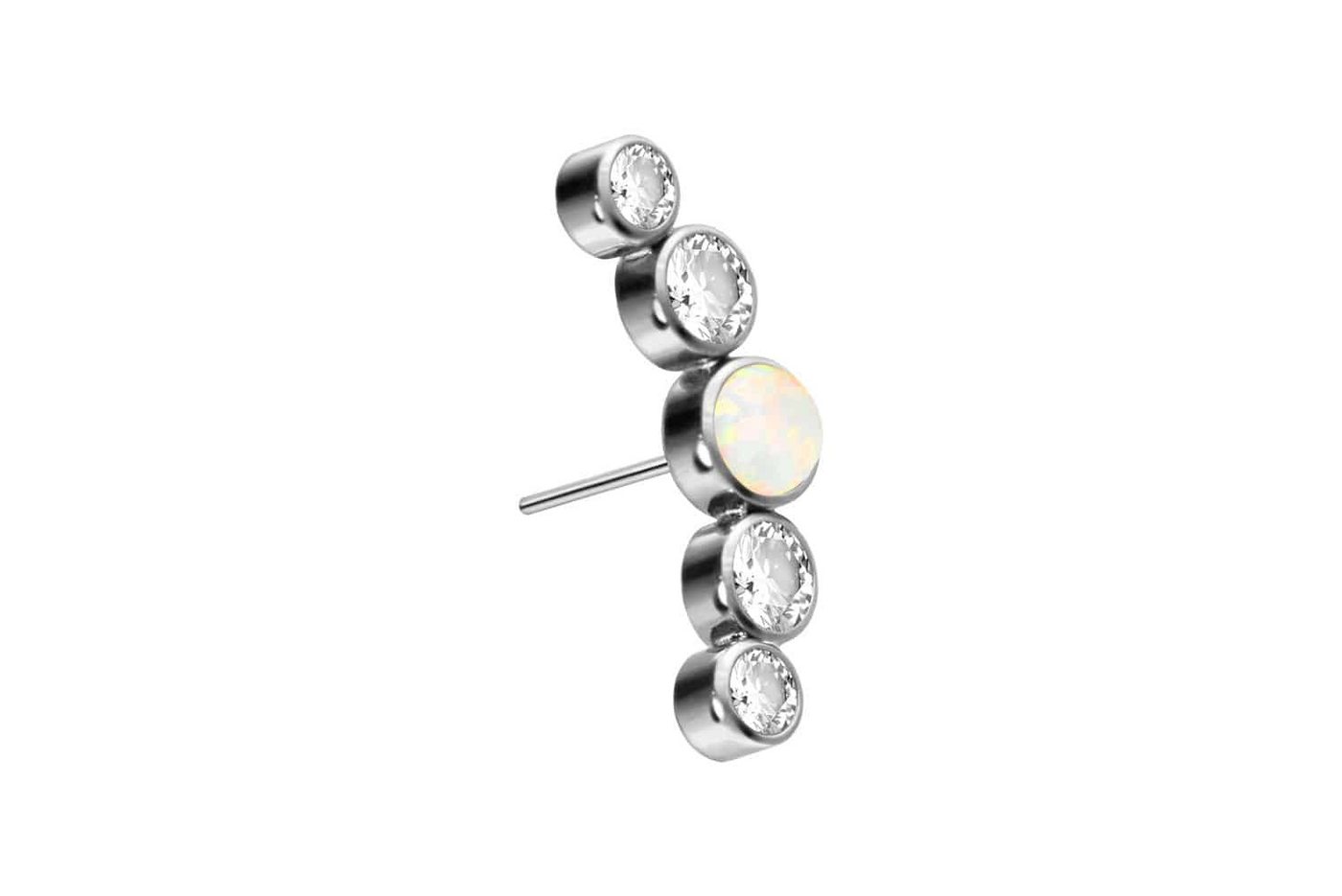 PIERCINGLINE Piercing-Set Titan Aufsatz mit Push Pin SYNTHETISCHER OPAL + 4 KRISTALLE (Push Pins, 1-tlg) von PIERCINGLINE