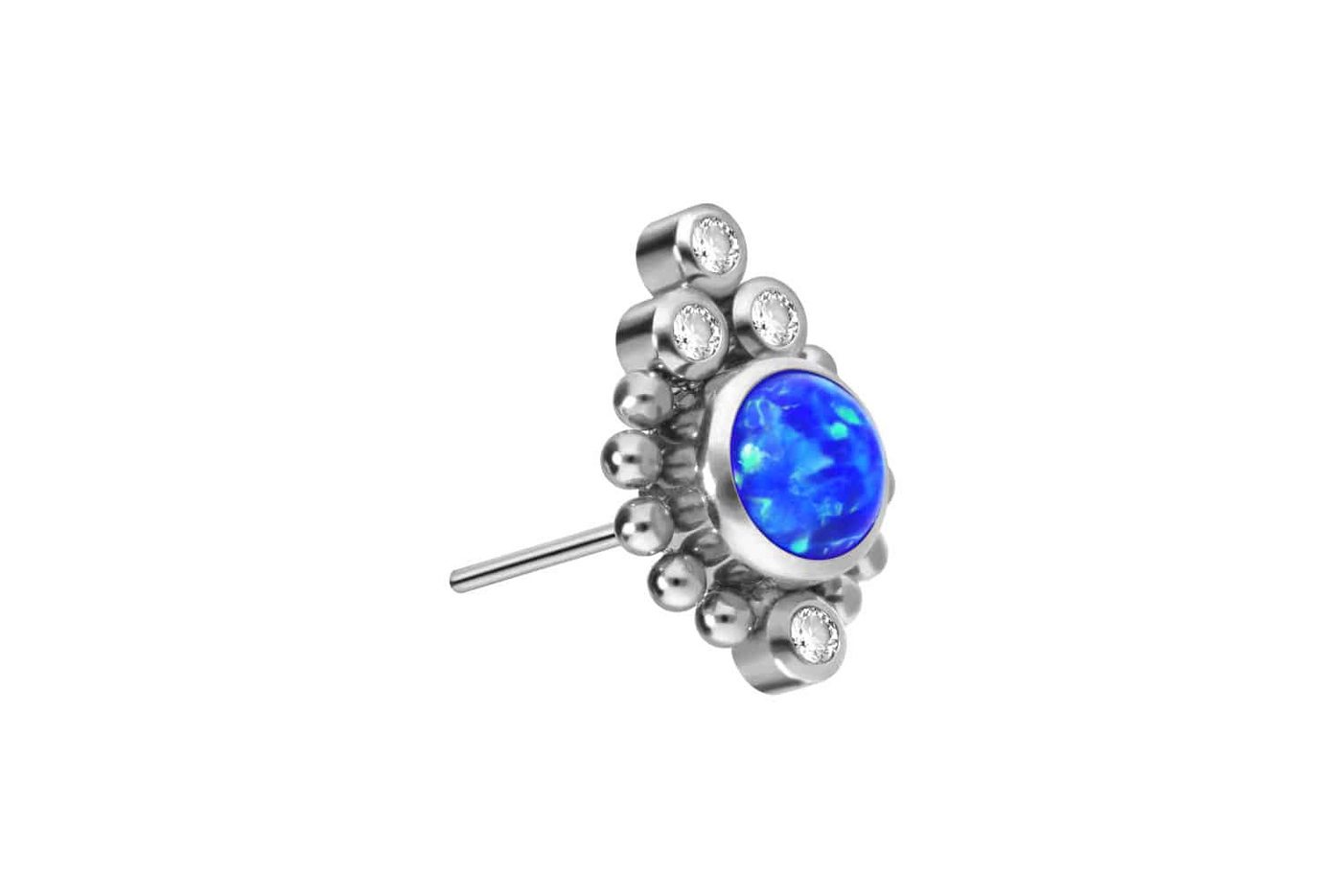 PIERCINGLINE Piercing-Set Titan Aufsatz mit Push Pin SYNTHETISCHER OPAL + 4 KRISTALLE + KUGELN (Push Pins / 1 Stk) von PIERCINGLINE