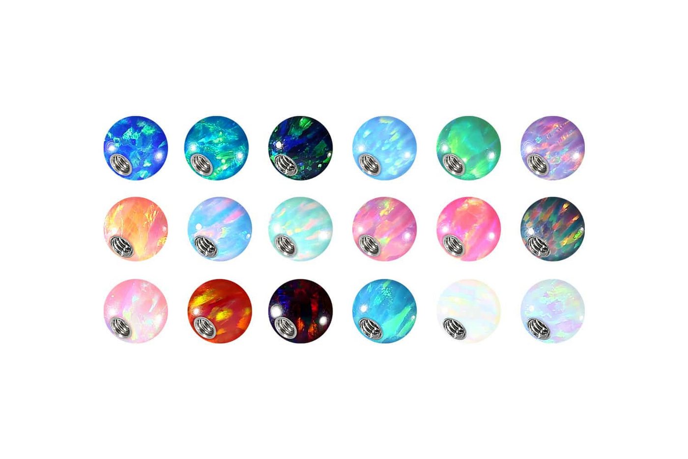 PIERCINGLINE Piercing-Set SET Synthetischer Opal Schraubkugel mit Chirurgenstahl-Gewinde (Schraub-Aufsätze, 18erSET2 = 1,2 mm Gewinde) von PIERCINGLINE