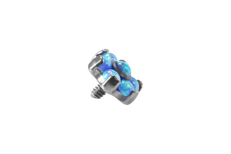 PIERCINGLINE Piercing-Set Titan Dermal Anchoraufsatz BLUME MIT 7 SYNTHETISCHEN OPALEN (Schraub-Aufsätze / 1 Stk) von PIERCINGLINE