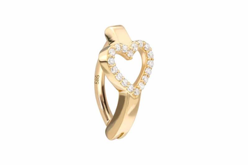 PIERCINGLINE Bauchnabelpiercing 14/18 Karat Gold Bauchnabelclicker BOGEN + MOISSANIT-HERZ (Clicker, 1-tlg) von PIERCINGLINE
