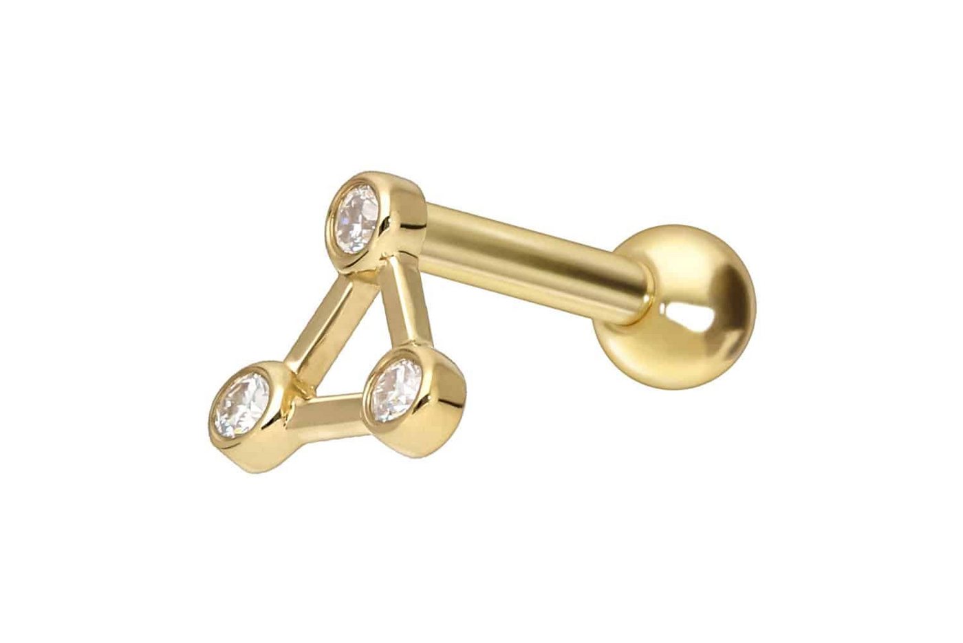 PIERCINGLINE Piercing-Set 14/18 Karat Gold Ohrpiercing 3 MOISSANITE + DREIECK (Mini-Barbells, 1-tlg) von PIERCINGLINE