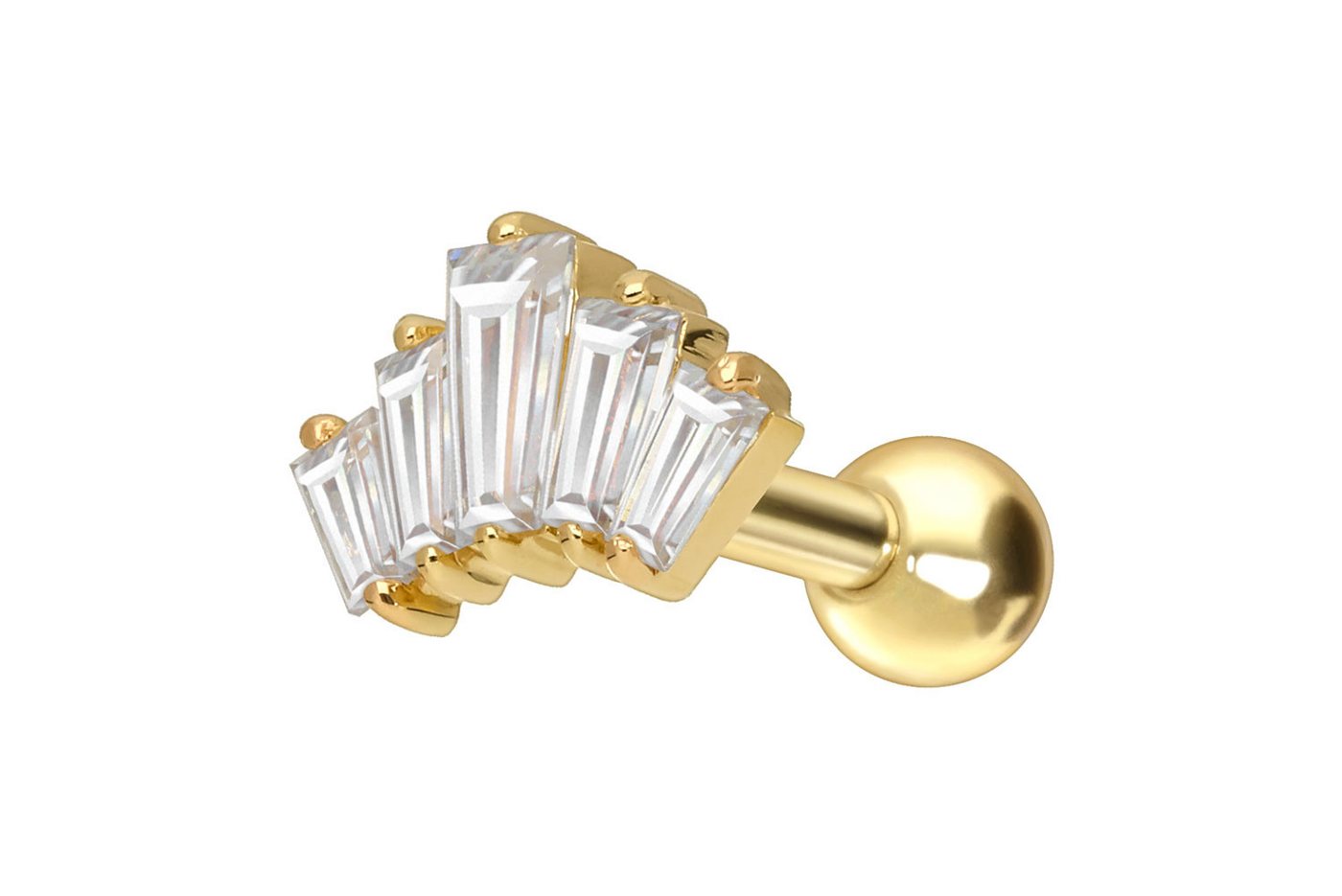 PIERCINGLINE Piercing-Set 14/18 Karat Gold Ohrpiercing 5 EINGEFASSTE MOISSANIT-RECHTECKE (Mini-Barbells, 1-tlg) von PIERCINGLINE