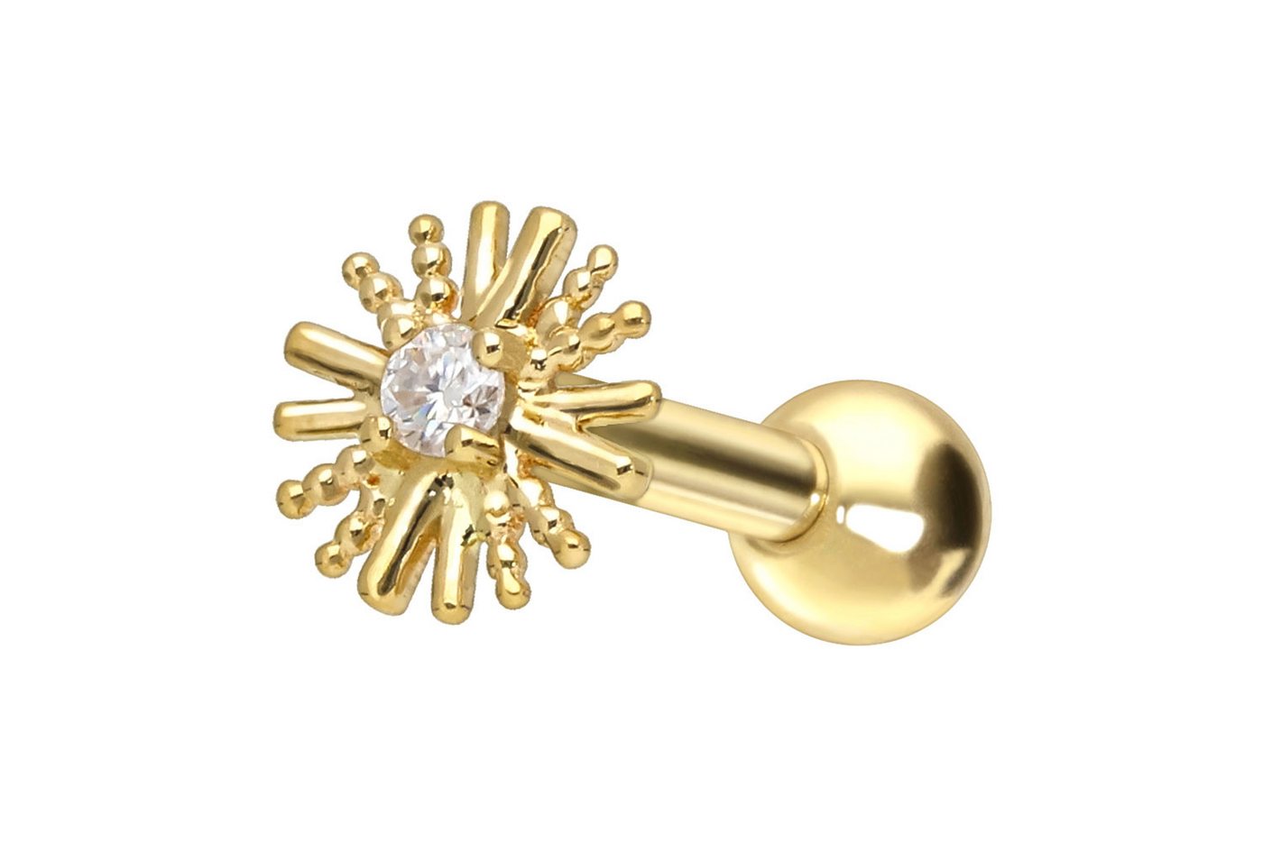 PIERCINGLINE Piercing-Set 14/18 Karat Gold Ohrpiercing MOISSANIT + BLUME (Mini-Barbells, 1-tlg) von PIERCINGLINE