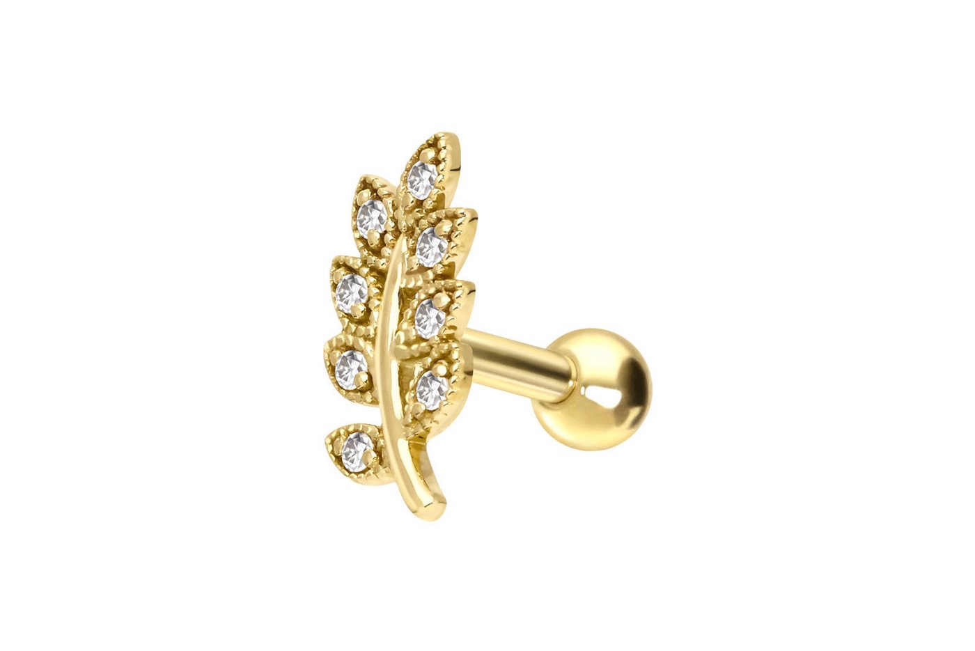 PIERCINGLINE Piercing-Set 14/18 Karat Gold Ohrpiercing MOISSANIT-BLÄTTER (Mini-Barbells, 1-tlg) von PIERCINGLINE