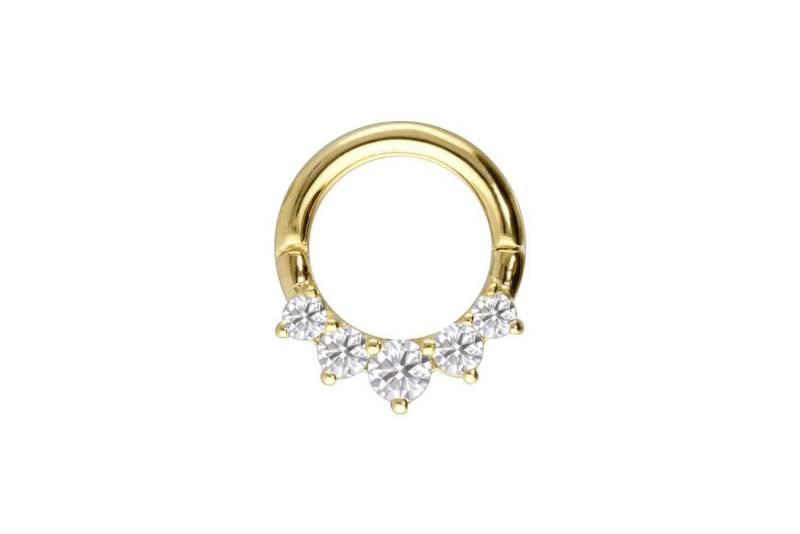PIERCINGLINE Nasenpiercing 14/18 Karat Gold Segmentring Clicker 5 EINGEFASSTE MOISSANITE (Clicker / 1 Stk) von PIERCINGLINE