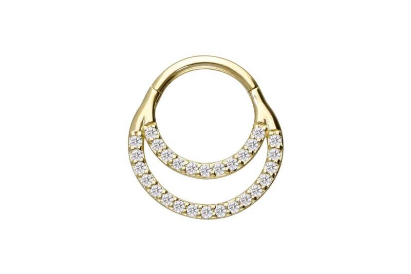 PIERCINGLINE Piercing-Set 14/18 Karat Gold Segmentring Clicker EINGEFASSTE MOISSANITE + 2 RINGE (Clicker / 1 Stk) von PIERCINGLINE
