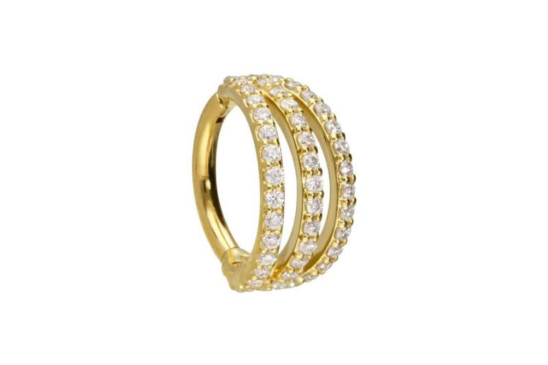 PIERCINGLINE Piercing-Set 14/18 Karat Gold Segmentring Clicker EINGEFASSTE MOISSANITE + 3 RINGE (Clicker / 1 Stk) von PIERCINGLINE