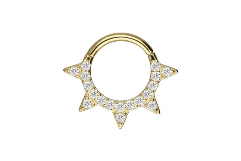 PIERCINGLINE Piercing-Set 14/18 Karat Gold Segmentring Clicker EINGEFASSTE MOISSANITE + SPITZEN (Clicker / 1 Stk) von PIERCINGLINE