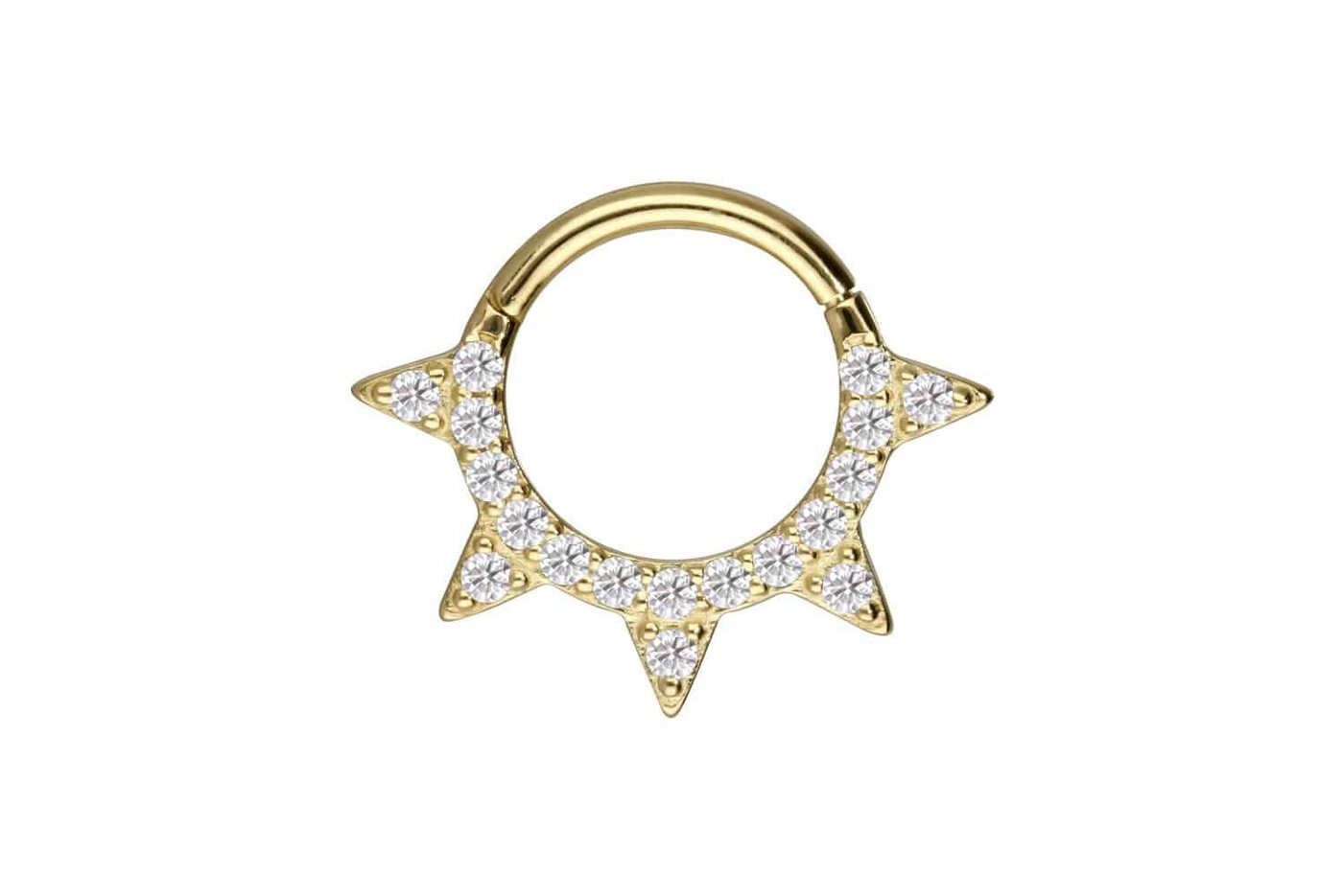 PIERCINGLINE Piercing-Set 14/18 Karat Gold Segmentring Clicker EINGEFASSTE MOISSANITE + SPITZEN (Clicker / 1 Stk) von PIERCINGLINE