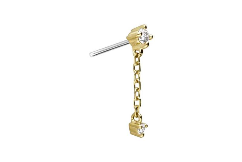 PIERCINGLINE Piercing-Set 14 Karat Gold Aufsatz mit Titan Push Pin 2 MOISSANITE + KETTE (Push Pins, 1-tlg) von PIERCINGLINE