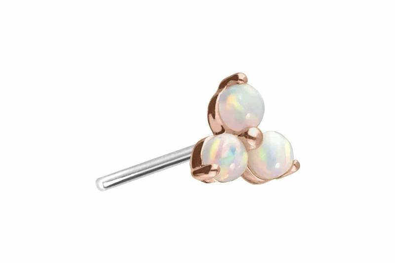 PIERCINGLINE Piercing-Set 14 Karat Gold Aufsatz mit Titan Push Pin BLUME + 3 SYNTHETISCHE OPALE (Schraub-Aufsätze / 1 Stk) von PIERCINGLINE