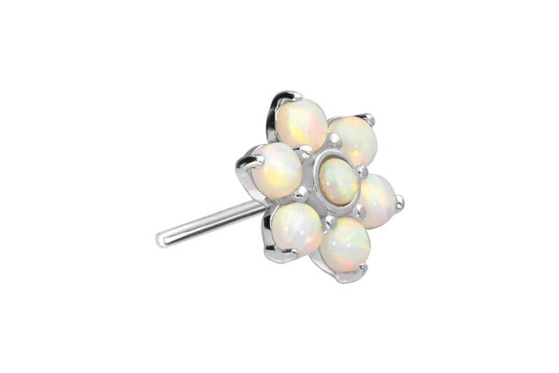PIERCINGLINE Piercing-Set 14 Karat Gold Aufsatz mit Titan Push Pin BLUME + 7 SYNTHETISCHE OPALE (Push Pins / 1 Stk) von PIERCINGLINE