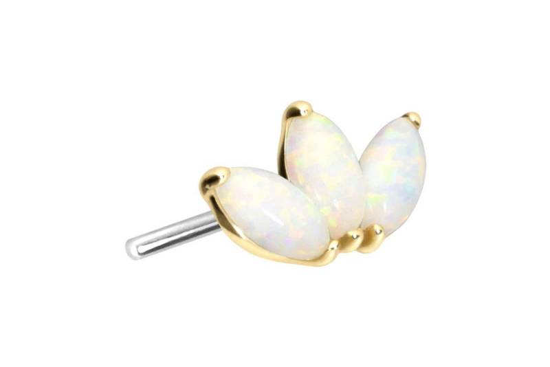 PIERCINGLINE Piercing-Set 14 Karat Gold Aufsatz mit Titan Push Pin LOTUSBLÜTE + SYNTHETISCHE (Push Pins / 1 Stk) von PIERCINGLINE