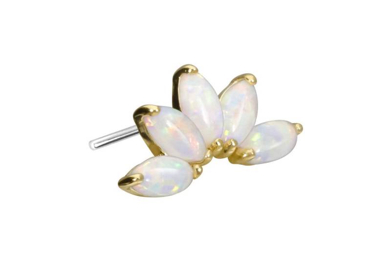 PIERCINGLINE Piercing-Set 14 Karat Gold Aufsatz mit Titan Push Pin LOTUSBLÜTE + SYNTHETISCHE (Push Pins / 1 Stk) von PIERCINGLINE
