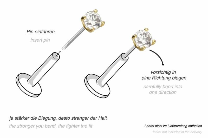 PIERCINGLINE Piercing-Set 14 Karat Gold Aufsatz mit Titan Push Pin MOISSANIT (Push Pins / 1 Stk) von PIERCINGLINE