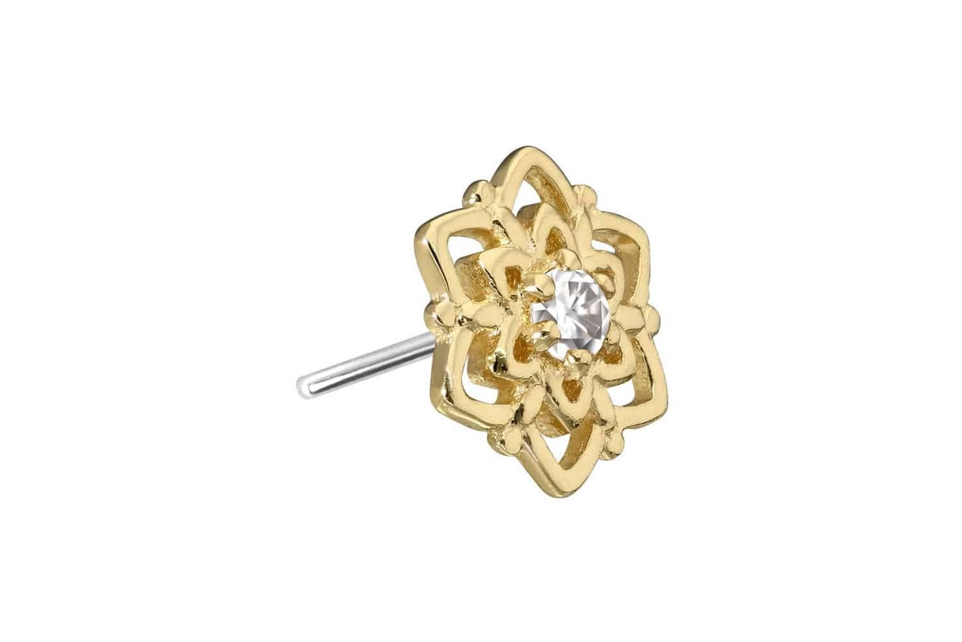 PIERCINGLINE Piercing-Set 14 Karat Gold Aufsatz mit Titan Push Pin MOISSANIT + BLUME (Push Pins / 1 Stk) von PIERCINGLINE