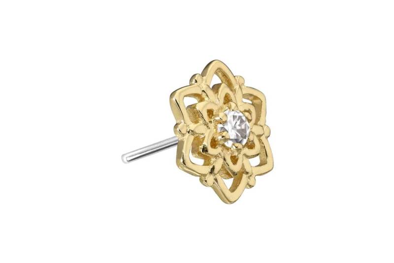 PIERCINGLINE Piercing-Set 14 Karat Gold Aufsatz mit Titan Push Pin MOISSANIT + BLUME (Push Pins / 1 Stk) von PIERCINGLINE