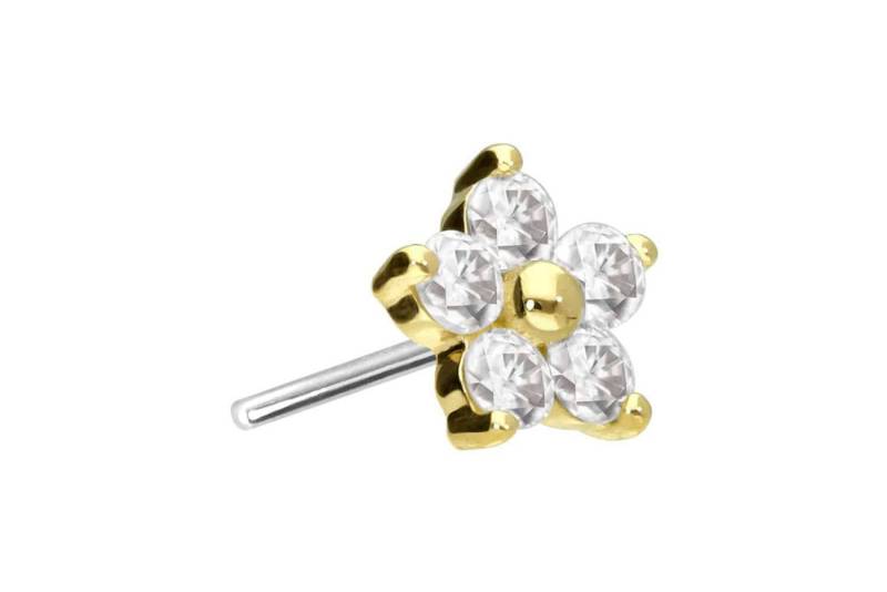 PIERCINGLINE Piercing-Set 14 Karat Gold Aufsatz mit Titan Push Pin MOISSANIT-BLUME (Push Pins, 1-tlg) von PIERCINGLINE