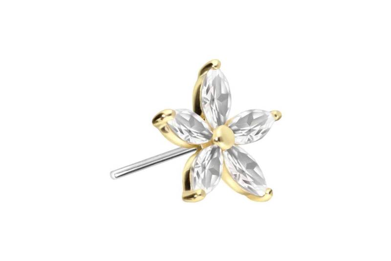 PIERCINGLINE Piercing-Set 14 Karat Gold Aufsatz mit Titan Push Pin MOISSANIT-BLUME (Push Pins, 1-tlg) von PIERCINGLINE