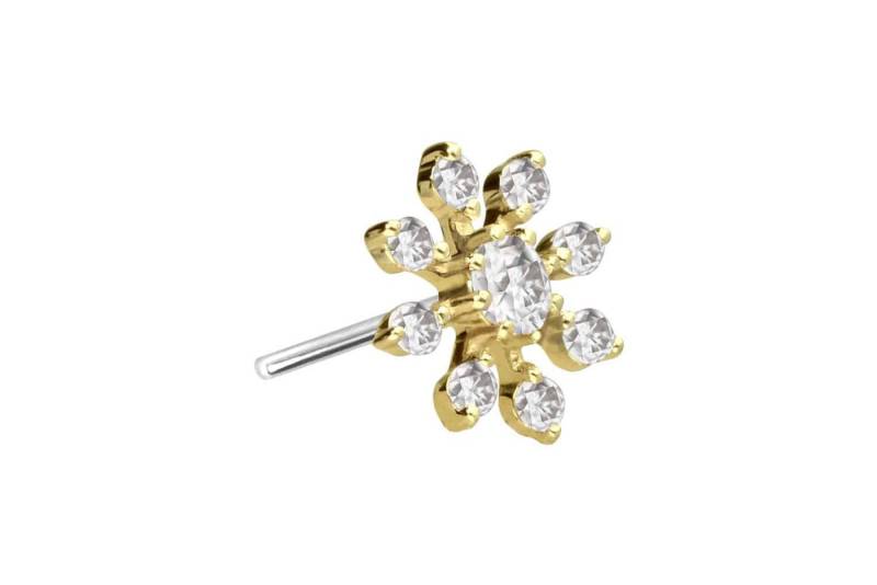 PIERCINGLINE Piercing-Set 14 Karat Gold Aufsatz mit Titan Push Pin MOISSANIT-BLUME (Push Pins, 1-tlg) von PIERCINGLINE