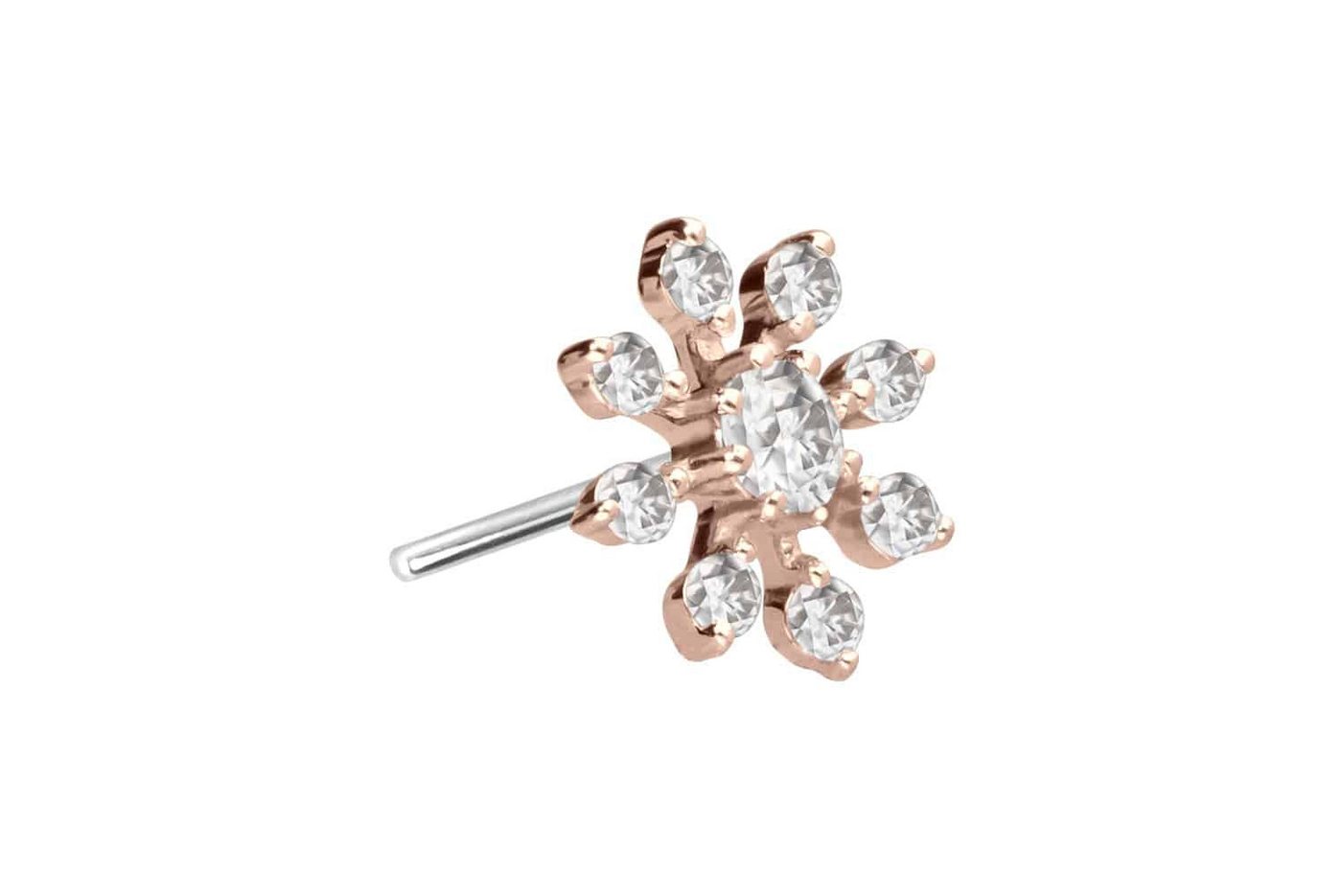 PIERCINGLINE Piercing-Set 14 Karat Gold Aufsatz mit Titan Push Pin MOISSANIT-BLUME (Push Pins, 1-tlg) von PIERCINGLINE
