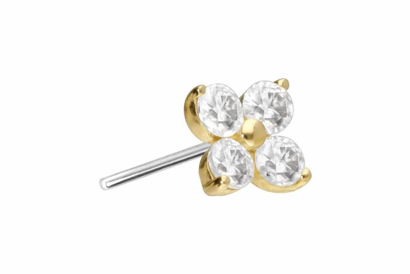 PIERCINGLINE Piercing-Set 14 Karat Gold Aufsatz mit Titan Push Pin MOISSANIT-BLUME (Push Pins, 1-tlg) von PIERCINGLINE
