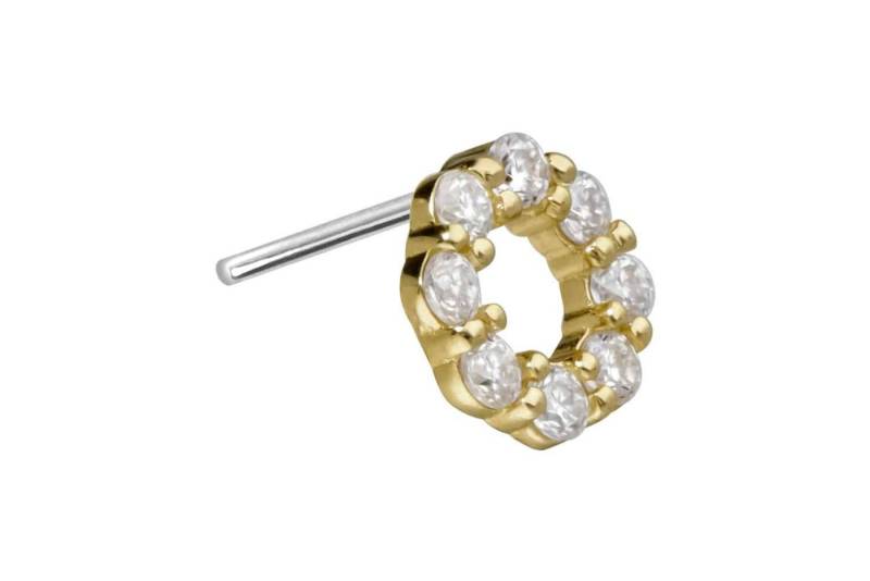 PIERCINGLINE Piercing-Set 14 Karat Gold Aufsatz mit Titan Push Pin MOISSANIT-KREIS (Push Pins / 1 Stk) von PIERCINGLINE