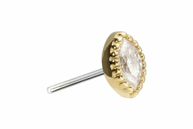 PIERCINGLINE Piercing-Set 14 Karat Gold Aufsatz mit Titan Push Pin MOISSANIT-OVAL (Push Pins, 1-tlg) von PIERCINGLINE
