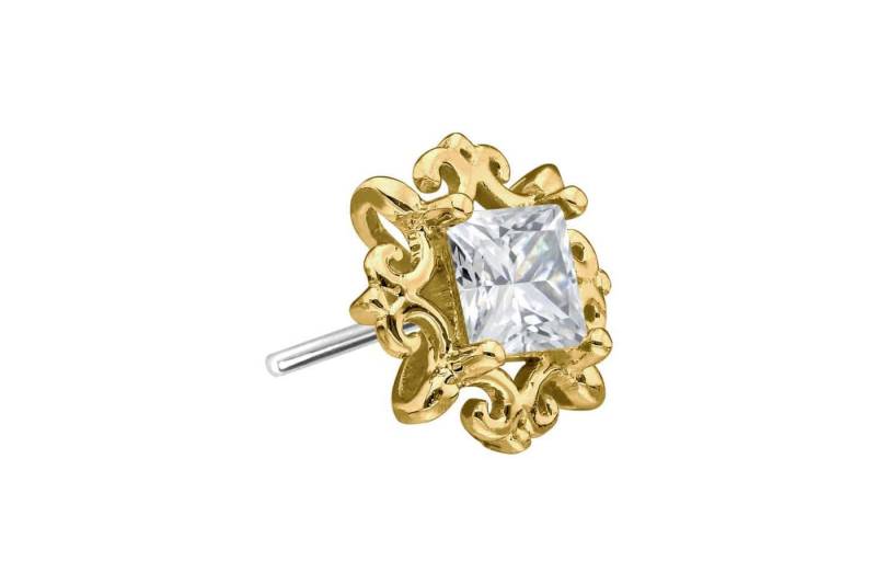 PIERCINGLINE Piercing-Set 14 Karat Gold Aufsatz mit Titan Push Pin MOISSANIT-QUADRAT + ORNAMENTE (Push Pins / 1 Stk) von PIERCINGLINE