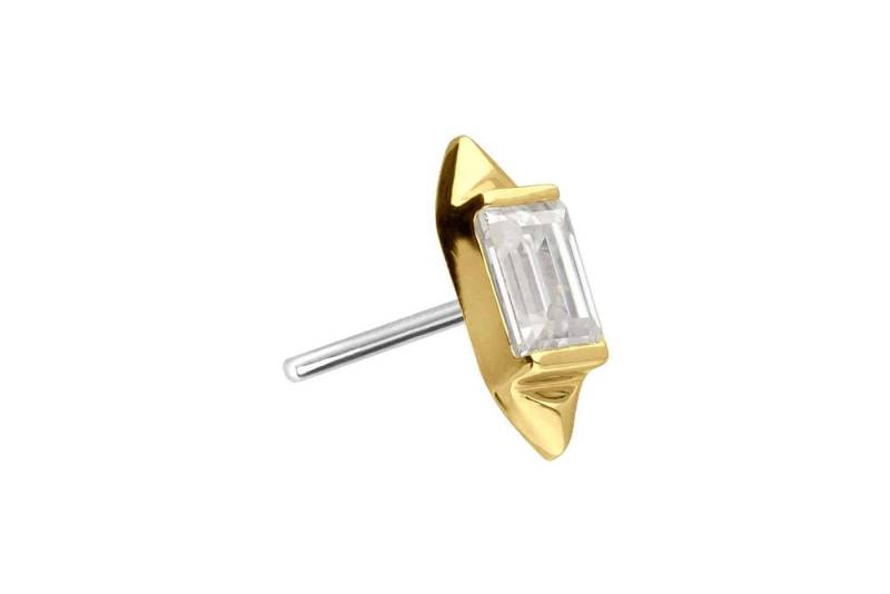 PIERCINGLINE Piercing-Set 14 Karat Gold Aufsatz mit Titan Push Pin MOISSANIT-RECHTECK + 2 (Push Pins / 1 Stk) von PIERCINGLINE