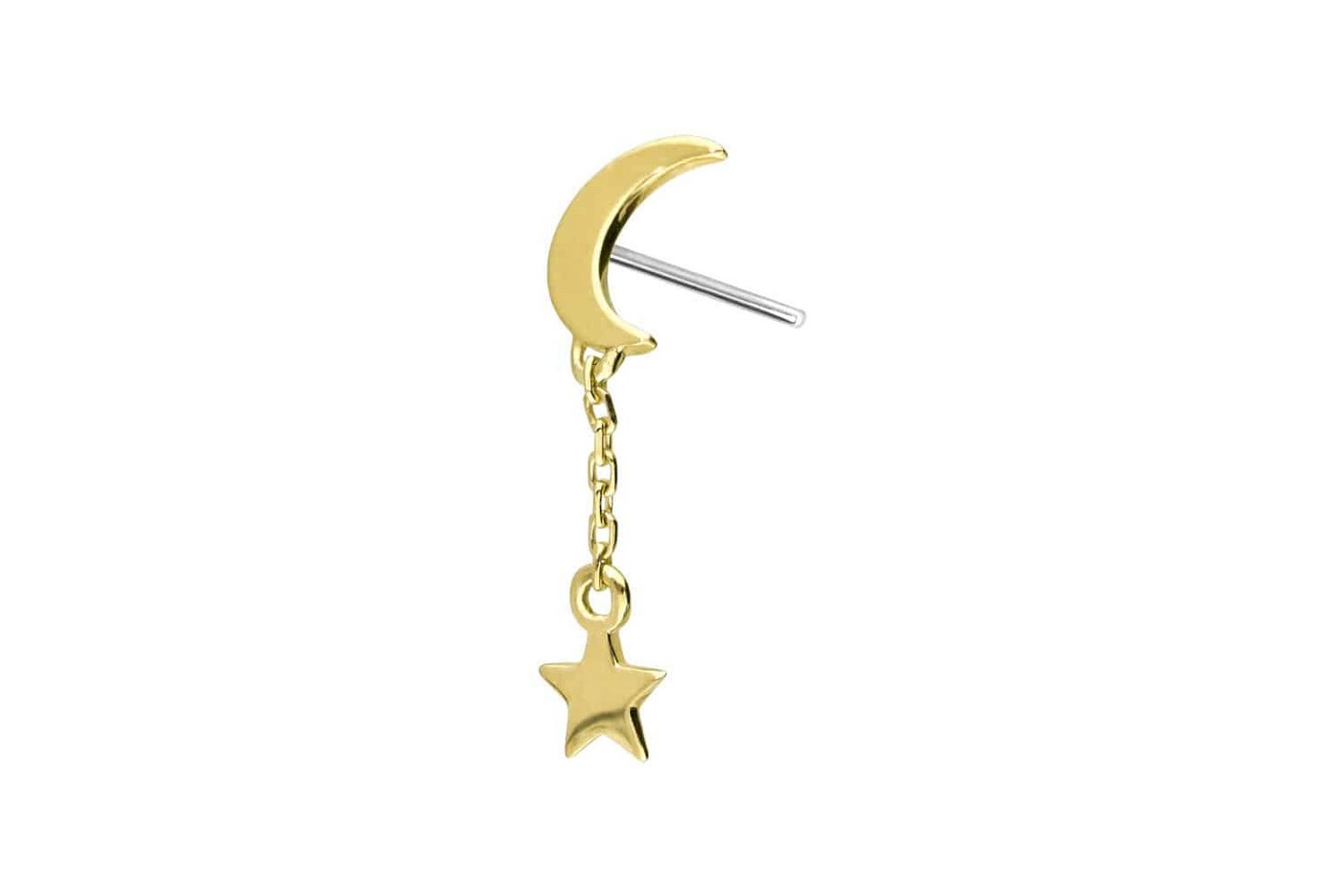 PIERCINGLINE Piercing-Set 14 Karat Gold Aufsatz mit Titan Push Pin MOND + STERN (Push Pins / 1 Stk) von PIERCINGLINE
