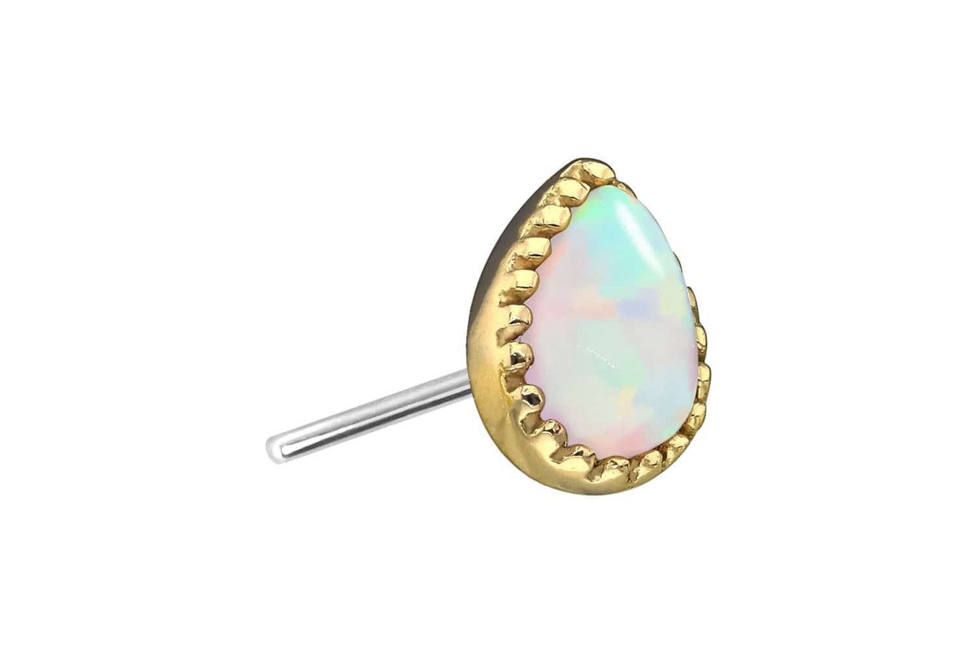 PIERCINGLINE Piercing-Set 14 Karat Gold Aufsatz mit Titan Push Pin SYNTHETISCHER OPALTROPFEN (Push Pins / 1 Stk) von PIERCINGLINE