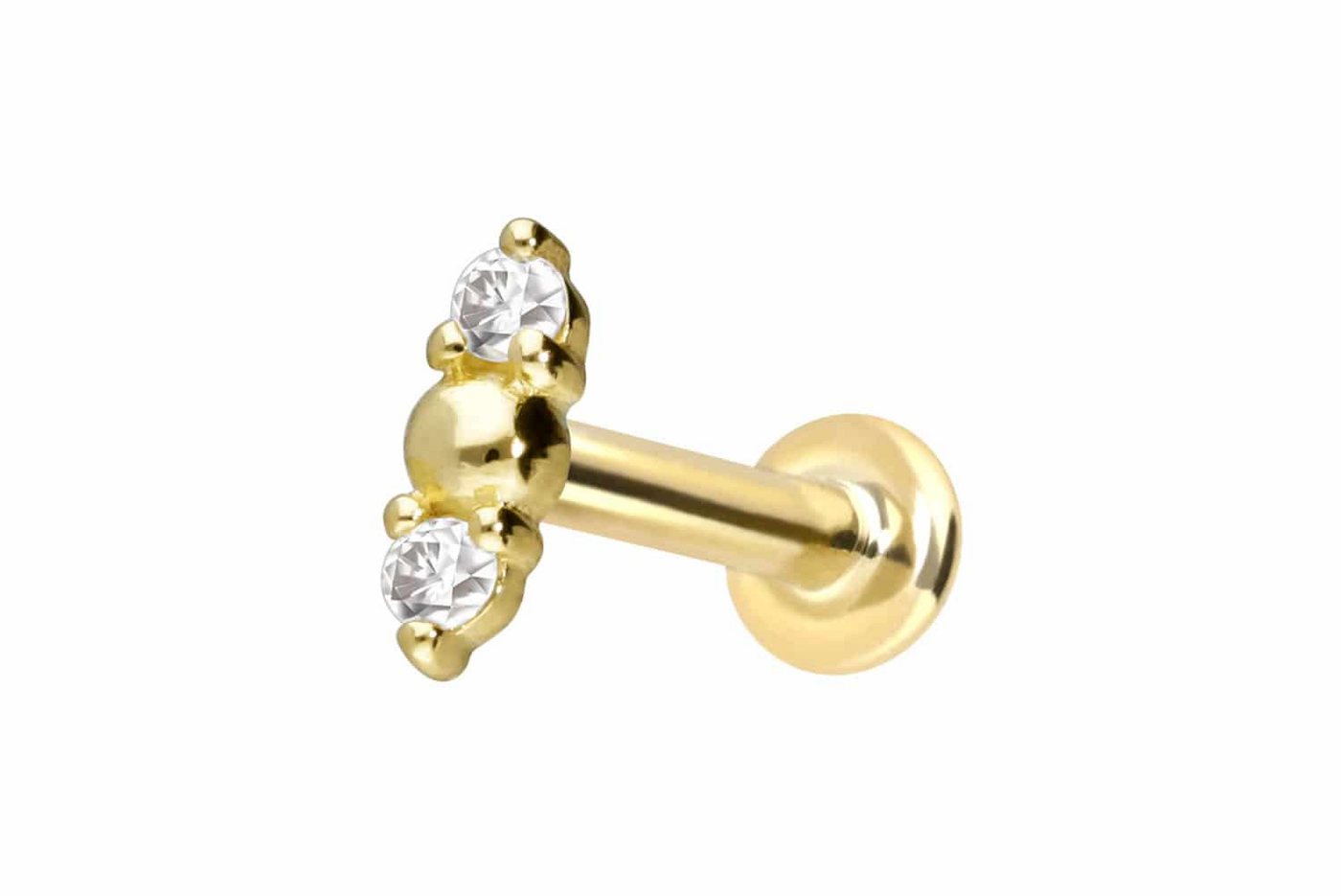 PIERCINGLINE Piercing-Set 14 Karat Gold Labret mit Innengewinde 2 MOISSANITE + KUGEL (Labrets, 1-tlg) von PIERCINGLINE