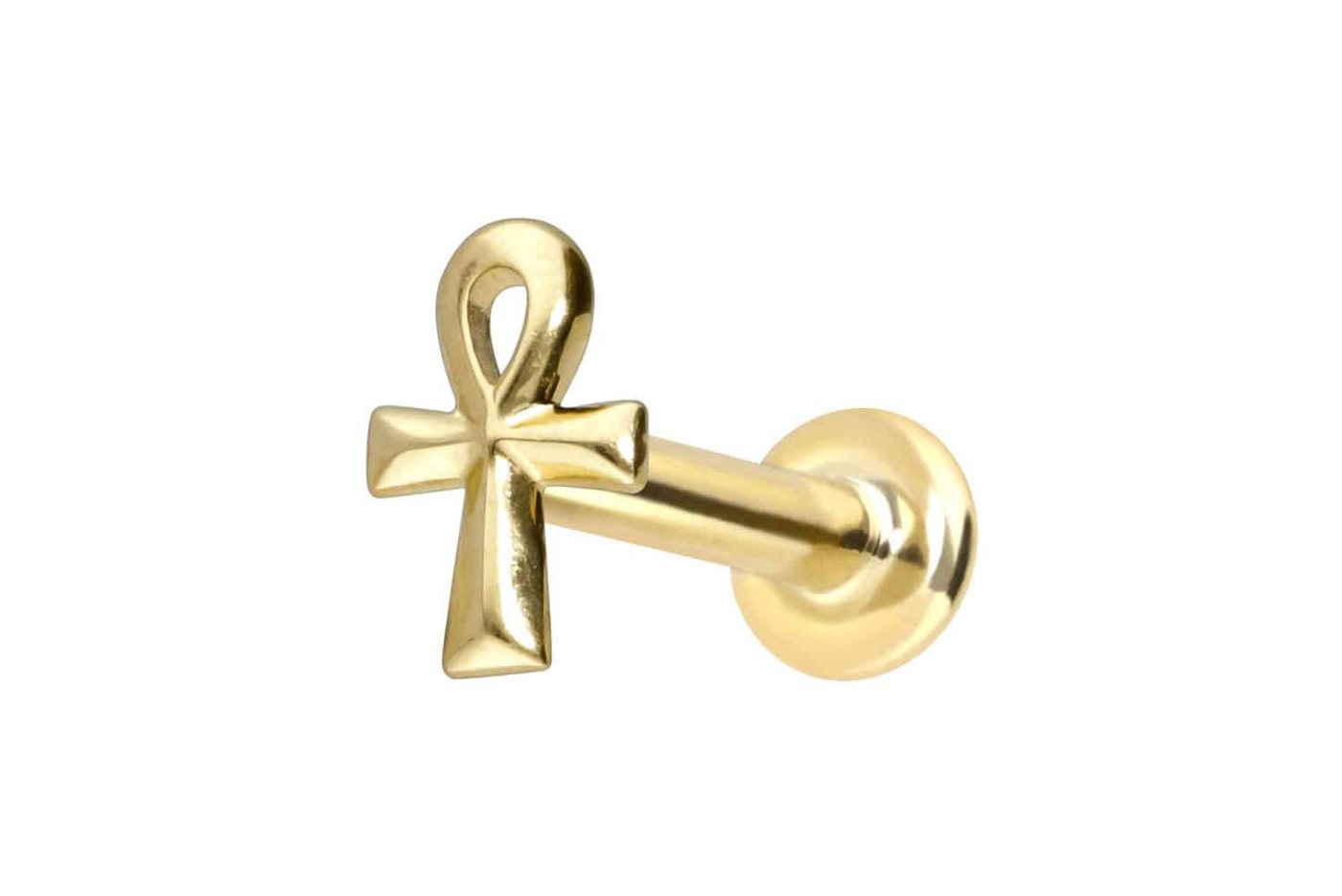 PIERCINGLINE Piercing-Set 14 Karat Gold Labret mit Innengewinde ÄGYPTISCHES KREUZ (Labrets, 1-tlg) von PIERCINGLINE