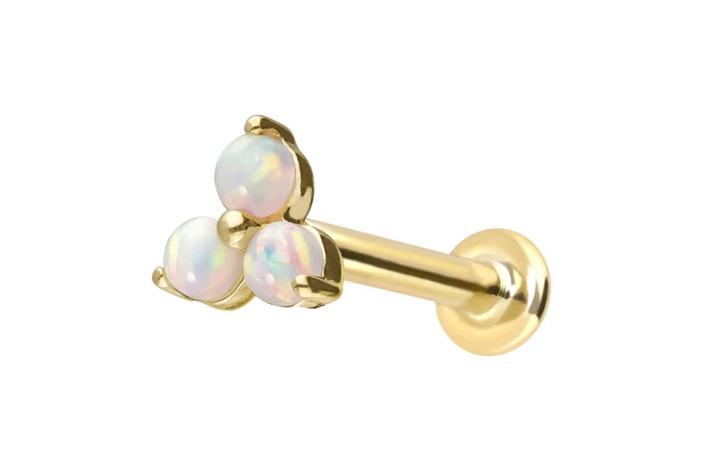 PIERCINGLINE Piercing-Set 14 Karat Gold Labret mit Innengewinde BLUME + 3 SYNTHETISCHE OPALE (Labrets, 1-tlg) von PIERCINGLINE