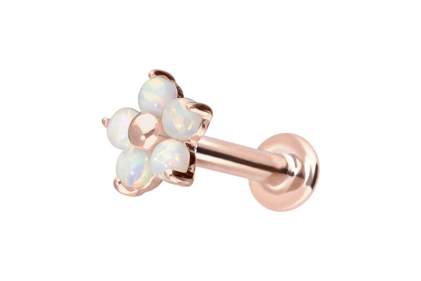 PIERCINGLINE Piercing-Set 14 Karat Gold Labret mit Innengewinde BLUME + 5 SYNTHETISCHE OPALE (Labrets, 1-tlg) von PIERCINGLINE