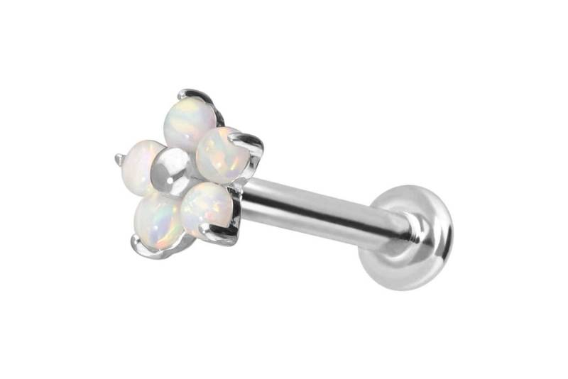 PIERCINGLINE Piercing-Set 14 Karat Gold Labret mit Innengewinde BLUME + 5 SYNTHETISCHE OPALE (Labrets, 1-tlg) von PIERCINGLINE