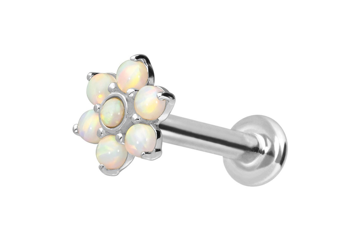 PIERCINGLINE Piercing-Set 14 Karat Gold Labret mit Innengewinde BLUME + 7 SYNHETISCHE OPALE (Labrets, 1-tlg) von PIERCINGLINE