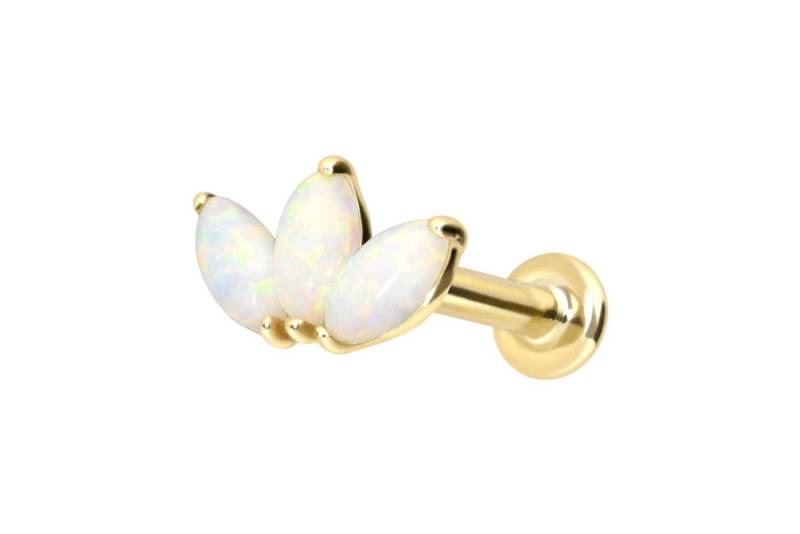 PIERCINGLINE Piercing-Set 14 Karat Gold Labret mit Innengewinde LOTUSBLÜTE + SYNTHETISCHE OPALE (Labrets / 1 Stk) von PIERCINGLINE