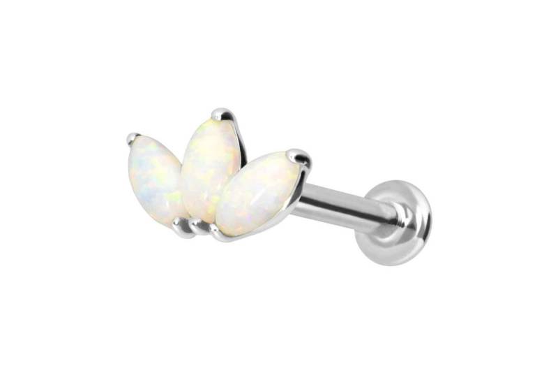 PIERCINGLINE Piercing-Set 14 Karat Gold Labret mit Innengewinde LOTUSBLÜTE + SYNTHETISCHE OPALE (Labrets / 1 Stk) von PIERCINGLINE