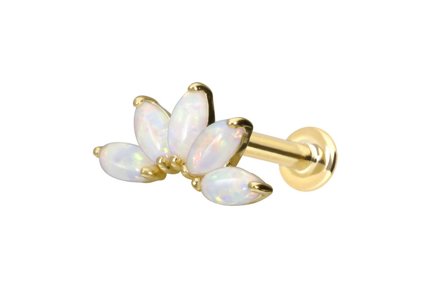 PIERCINGLINE Piercing-Set 14 Karat Gold Labret mit Innengewinde LOTUSBLÜTE + SYNTHETISCHE OPALE (Labrets, 1-tlg) von PIERCINGLINE