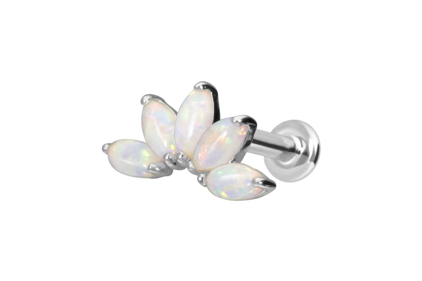 PIERCINGLINE Piercing-Set 14 Karat Gold Labret mit Innengewinde LOTUSBLÜTE + SYNTHETISCHE OPALE (Labrets, 1-tlg) von PIERCINGLINE
