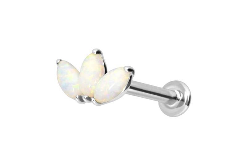PIERCINGLINE Piercing-Set 14 Karat Gold Labret mit Innengewinde LOTUSBLÜTE + SYNTHETISCHE OPALE (Labrets, 1-tlg) von PIERCINGLINE