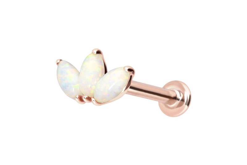 PIERCINGLINE Piercing-Set 14 Karat Gold Labret mit Innengewinde LOTUSBLÜTE + SYNTHETISCHE OPALE (Labrets / 1 Stk) von PIERCINGLINE