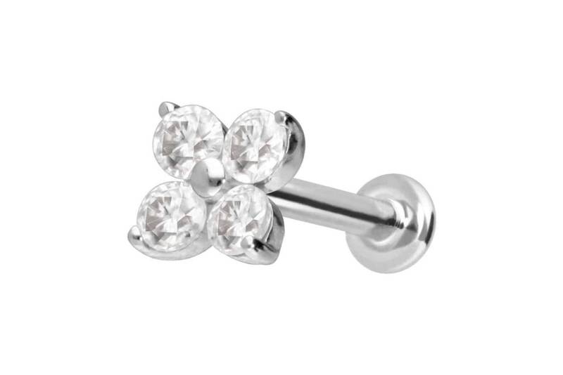 PIERCINGLINE Piercing-Set 14 Karat Gold Labret mit Innengewinde MOISSANIT-BLUME (Labrets / 1 Stk) von PIERCINGLINE